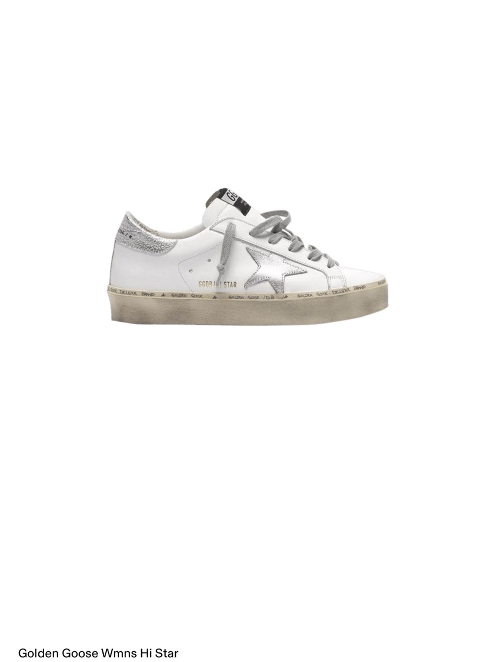 Golden Goose White Leather Sneakers with Silver Star and Gray Laces